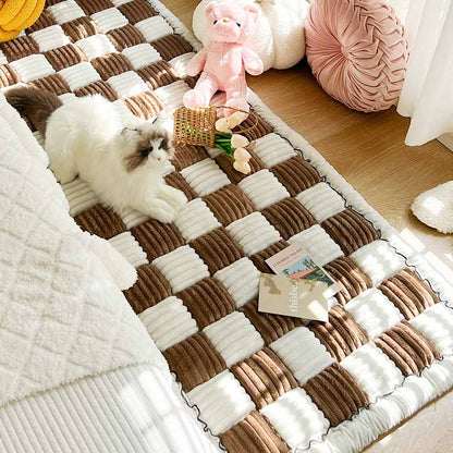 Tapis de protection pour meubles pour chien à carreaux carrés crème 